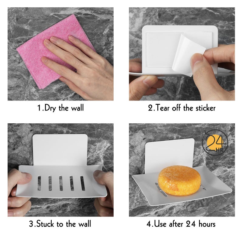 LUEXBOX Soap Dishes for Bathroom  Bar Soap Holder with Self Draining Tray  Soap Tray for Shower Wall  5 Slot Self-Adhesive Soap Container (White) - Image 5
